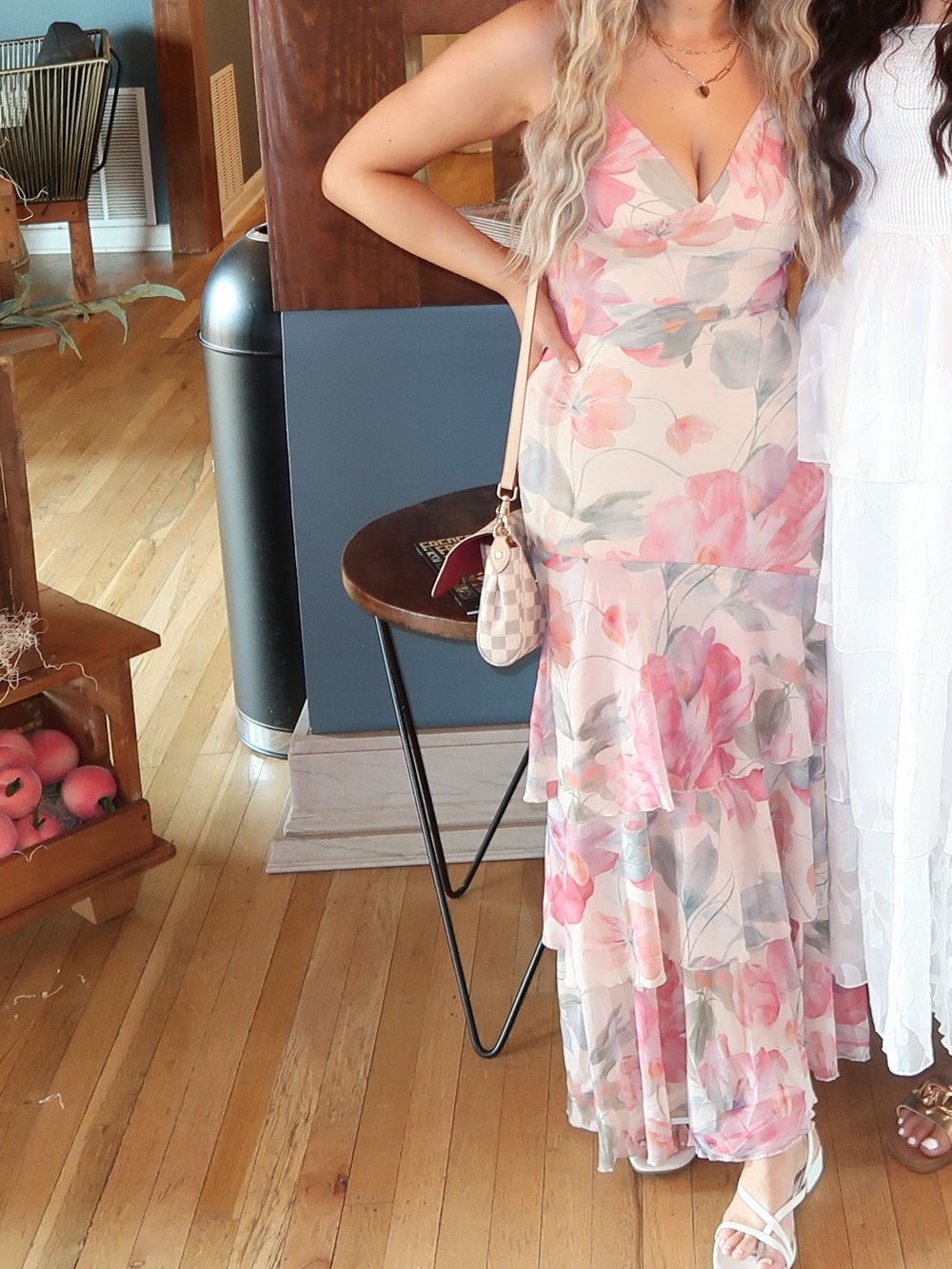 Floral Pink ruffle V-Neck Maxi Dress